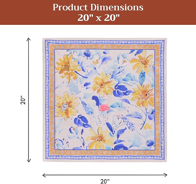 Maison d' Hermine Cloth Napkins Set of 4 100% Cotton Everyday Reusable Square Napkins Cloth Washable Dinner Party Wedding Restaurant Valentines Day Decorations Spring/Summer (Girassol, 20" x 20")