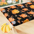 Smiry Plastic Thanksgiving Tablecloth, Pumpkin Waterproof Elastic Fitted Table Covers for 8 Foot Tables, Wipeable Flannel Backed Vinyl Tablecloths for Autumn Harvest, Parties (Black, 30x96 Inches)