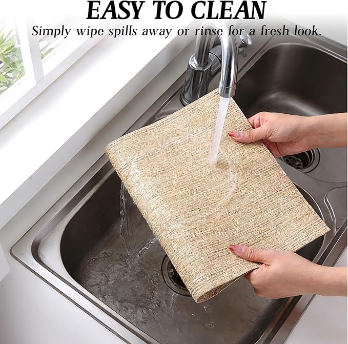 Timeet Placemats Set of 8, Heat Resistant Non-Slip Place Mats for Dining Table, Durable Washable PVC Vinyl Woven Table Mats, Linen Textured Placemats for Kitchen Resistant Easy to Clean(Beige