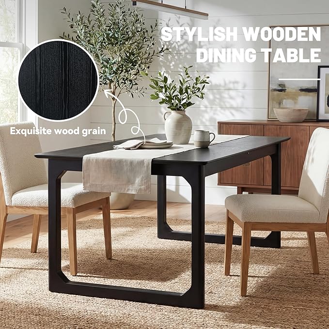 HNY Extendable Wood Dining Table for 4-8, 71" Inch Modern Rectangular Kitchen Tables with Wooden Base Farmhouse Dinner Table for Dining Room, Living Room, Home, Black
