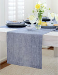 Solino Home Linen Small Table Runner 36 Inches - Athena, 100% Pure Linen Chambray Indigo Table Runner 14 x 36 Inch Ideal for Dresser and Coffee Tables - Winter, Spring, Easter