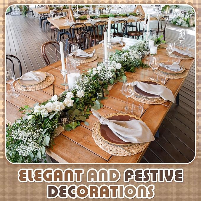 48 Pcs Brown Paper Plates 9 Inch Gradient Brown Scalloped Paper Disposable Dinner Dessert Plates for Birthday Wedding Bridal Party Supplies, 6 Colors