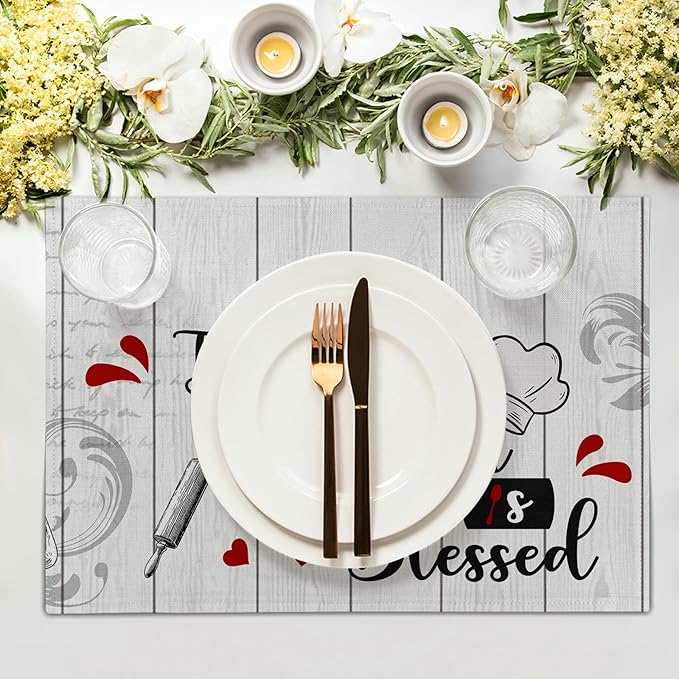 Farmhouse Kitchen Table Placemats - Rustic Place Mats Set of 4 White Wood Table Mats 12x18 for Party Dining Table