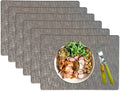 Faux Leather Placemats, Dual‑Sided Non‑Slip Vinyl Placemats, Washable Table Mats, Wipeable Metallic Dining Mats for Kitchen and Dining (Silver, Set of 6)