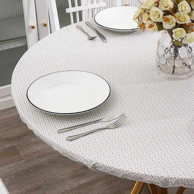 Walrus Round Vinyl Fitted Tablecloth with Flannel Backing Elastic Edge Design Table Cover Waterproof Oil-Proof PVC Table Cloth Stain-Resistant Best for 45"-56" Round
