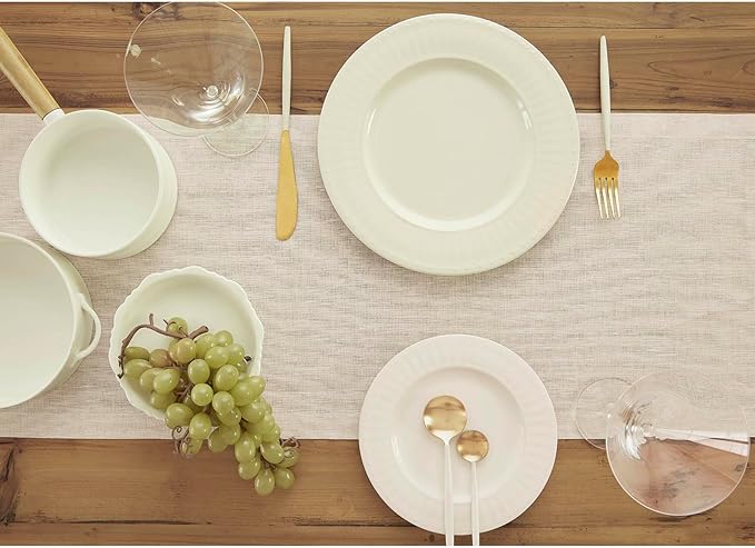 Solino Home Linen Table Runner 36 Inches - 100% Pure Linen Light Natural Table Runner 14 x 36 Inch Ideal for Dresser and Coffee Tables - Spring, Easter - Athena
