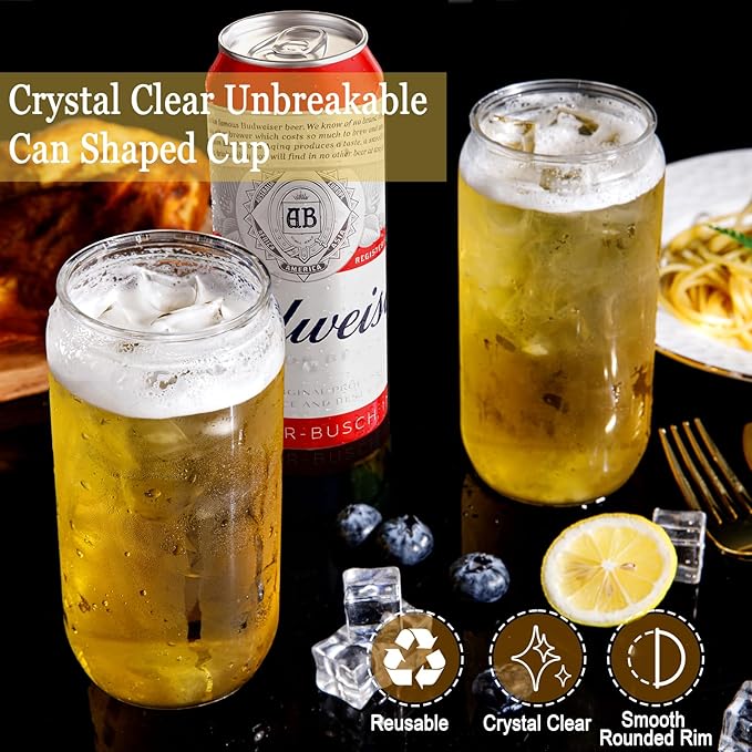 Nervure 12 Pack Can Shaped Plastic Cups - 16oz Classic Drinking Cups - Beer Can & Iced Coffee Tumbler - Smoothie, Boba Tea, Cocktail