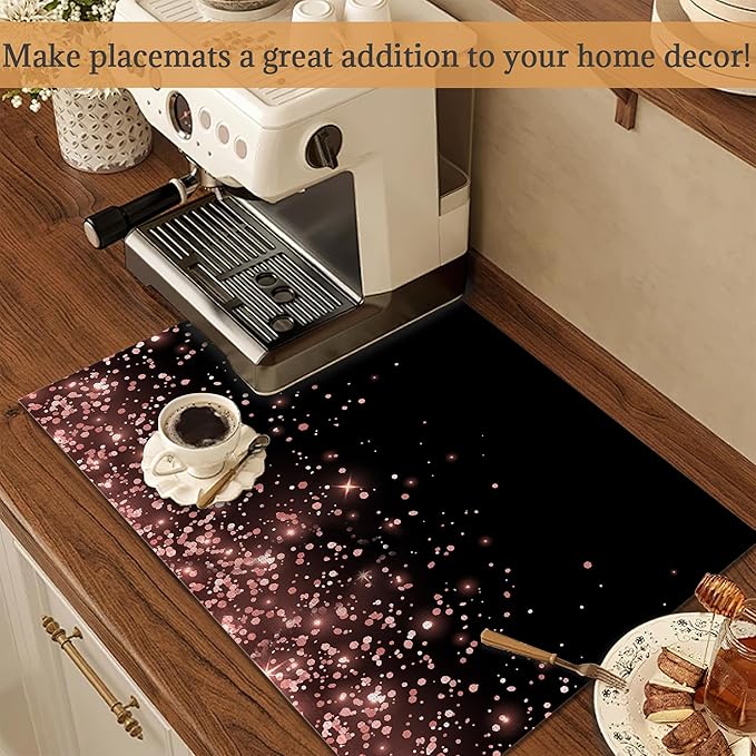 Rose Gold Glitter Placemats Set of 6 Place Mats for Kitchen Table Washable Farmhouse Linen Table Mats Dining Decoration 12x18 Inch