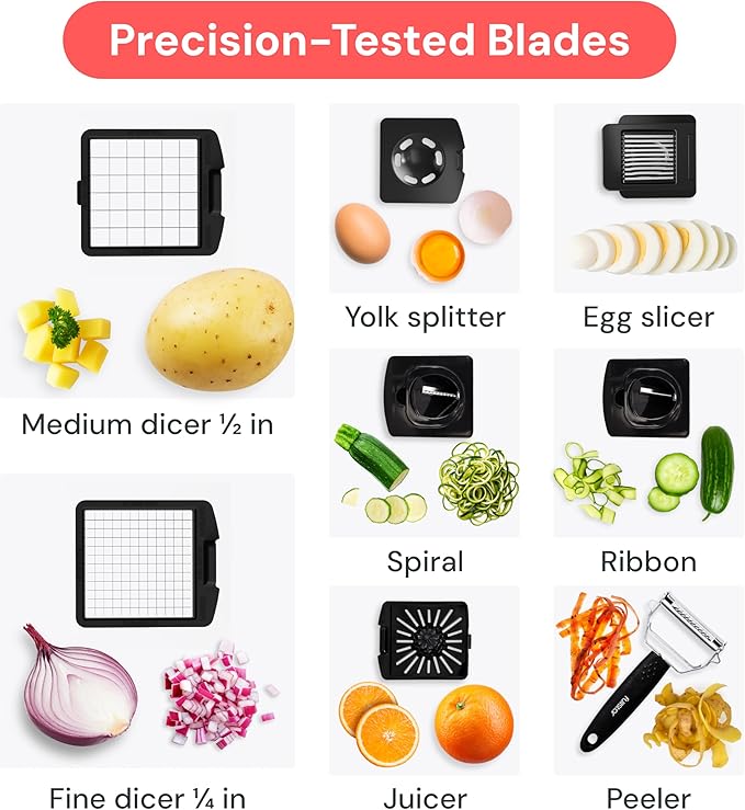 Fullstar Vegetable Chopper and Spiralizer - Food Chopper with Container, Fruit Slicer, Kitchen Gadgets & Accessories, Home Essentials (9 in 1, Black)