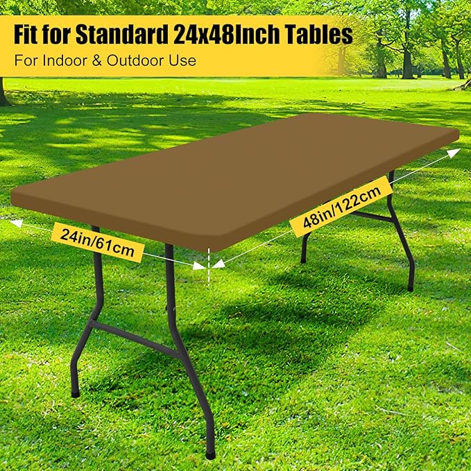 Smiry Rectangle Picnic Table Cloth, Waterproof Elastic Fitted Tablecloths for 4 Foot Tables, Washable Polyester Table Cover for Camping, Indoor and Outdoor (Brown, 24"x48")