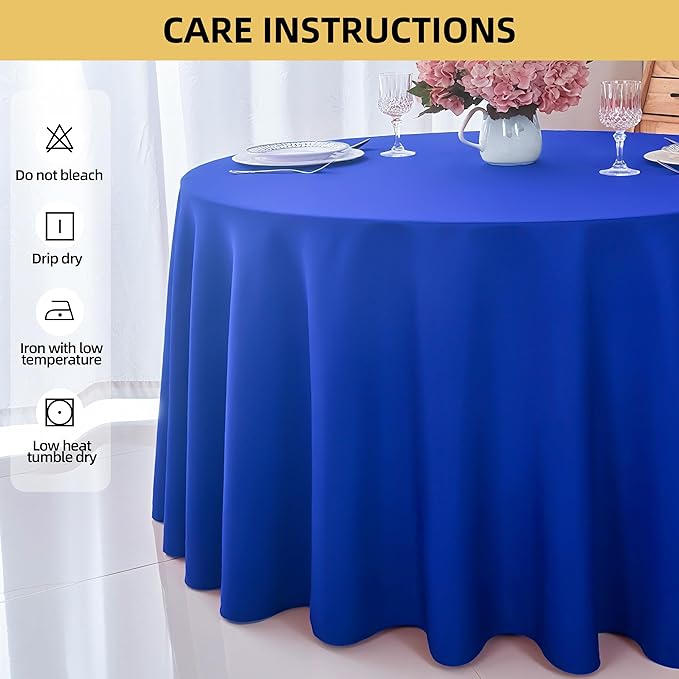 2-Pack Round 120-inch Royal Blue Table Cloths, Solid Stain and Wrinkle Resistant Circular Tablecloth, Premium Plain Weave Polyester Fabric Table Linen Covers for Hotel, Banquet