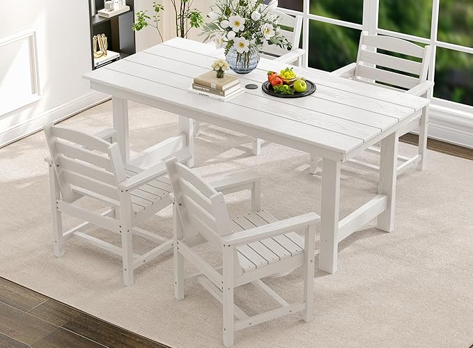 SERWALL Kitchen Table Set for 4，67" Extended Large Dining Table with 1 Bench and 2 Chairs, White