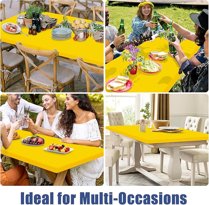 Spandex 8 Foot Rectangle Table Cloth 2 Pack, Elastic Fitted Tablecloths for Picnic, Stretch Washable Patio Table Cover for Outdoor, Camping, Banquet and Parties (Yellow, 30"x96")
