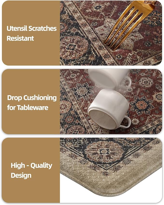 Color&Geometry Anti Fatigue Kitchen Mats for Floor 24x87, Vintage Decor, Easy Clean, Waterproof & Oil Proof, 0.4" Thick Cushioned, Non-Slip Kitchen Runner Rug for Sink, Laundry, Office, Deep Russet