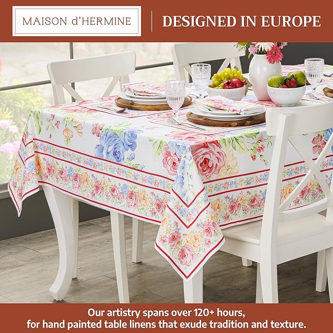 Maison d' Hermine Table Cloth Rectangle Table 100% Cotton 70 x 120 Inches Tablecloth Reusable Decorative for Dining Room Farmhouse Home Valentines Day Decorations Spring Summer - Vintage Floral