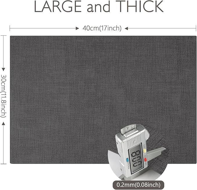 Faux Leather Placemats Set of 8 Washable PU Table mats for Kitchen Table - Heat Resistant, Waterproof, Easy Clean, Anti Slip 11.8" x 17" (Dark Grey-8 Pack)
