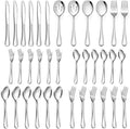LIANYU 36-Piece Silverware Set with Serving Utensils, Stainless Steel Silverware Flatware Set for 6, Elegant Cutlery Tableware Includes Fork Spoon Knife, Mirror Polished, Dishwasher Safe