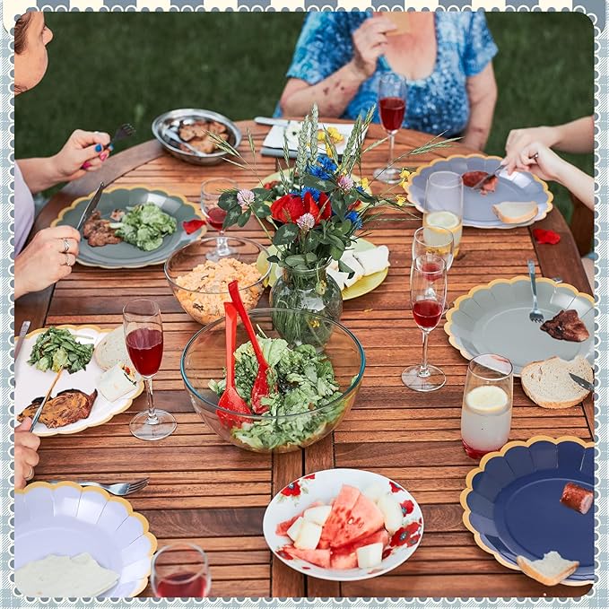 96 Pcs Dusty Blue Sage Green Paper Plates 9 Inch Green Blue Scalloped Paper Disposable Dinner Dessert Plates for Birthday Wedding Bridal Party Supplies, 6 Colors