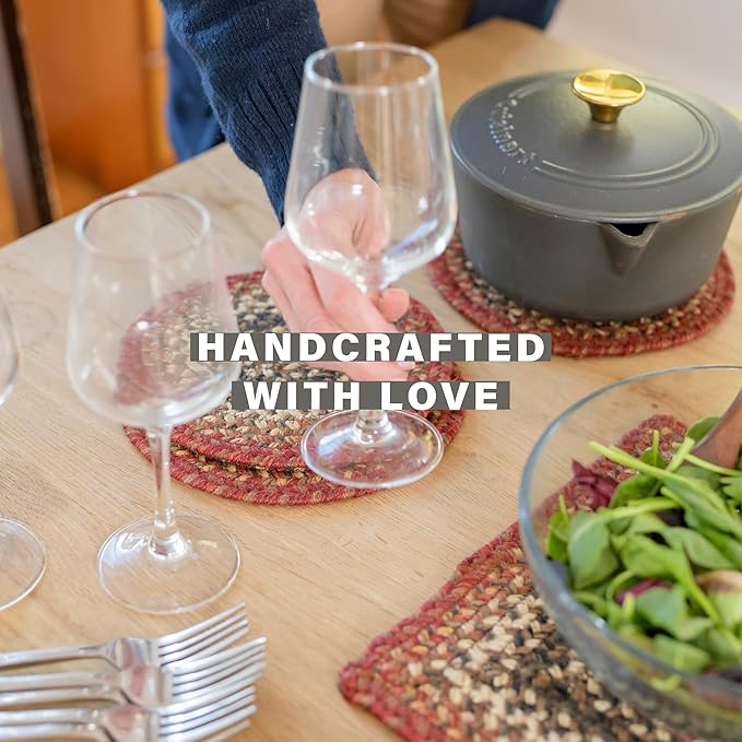 Homespice Chester Jute Braided Dinner Table Runner, Rustic Lodge Decor, Set of 2, Red Rectangle 8x28 - Rich Colors, Easy to Clean, Durable and Protects Furniture