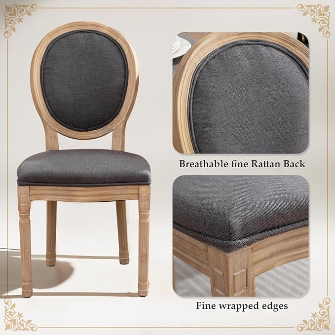 SoarFlash French Dining Chairs Set of 2, Vantage Dining Chair with Round Back, Wood Leg Farmhouse Country Dining Chair for Kitchen,Bedroom,Deep Grey