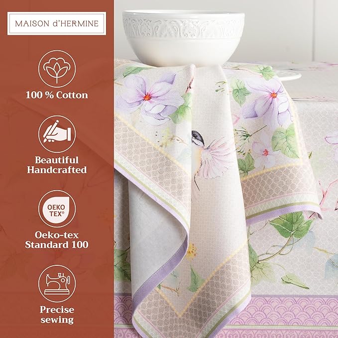 Maison d' Hermine Cloth Napkins Set of 4 100% Cotton Everyday Reusable Square Napkins Cloth Washable Dinner Wedding Restaurant Valentines Day Decorations Spring/Summer (Magnolia Mornings, 20" x 20")