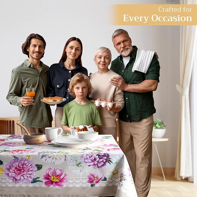 Maison d' Hermine Table Cloth Rectangle Table 100% Cotton 60 x 90 Inches Tablecloth Reusable Decorative for Dining Room Farmhouse Home Valentines Day Decorations Spring Summer - Pivoine