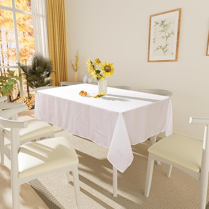 Smiry 4 Pack Rectangle Table Cloth, Waterproof Anti-Scratch Polyester Tablecloth, Decorative Washable Fabric Table Cover for Dining, Buffet, Parties and Outdoor, 60x120, White