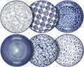 Selamica Porcelain Salad Pasta Bowls, Serving bowls, Microwave & Dishwasher Safe, Sturdy & Stackable - 26 Ounce, Set of 6, Vintage Blue