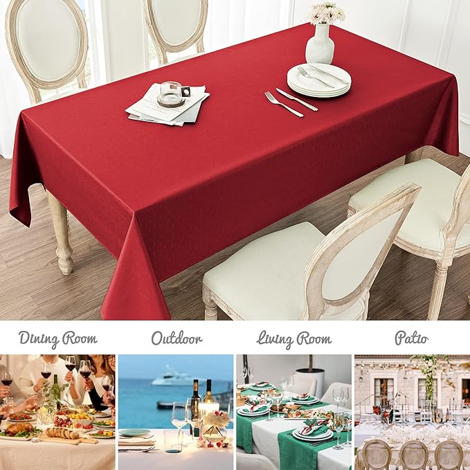 Rectangle Tablecloth Waterproof 60x104 inch Linen Textured Table Cloth Stain and Wrinkle Resistant Washable, Decorative Fabric Table Cover for Dining, Party and Camping, Red
