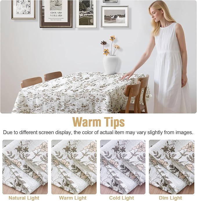 H.VERSAILTEX Linen Table Cloths Floral Printed Tablecloth Spill-Proof Waterproof Table Cover for Dining Buffet Feature Soft and Thick Fabric Wrinkle Free, 60 x 84 Inch, Retro Floral - Brown