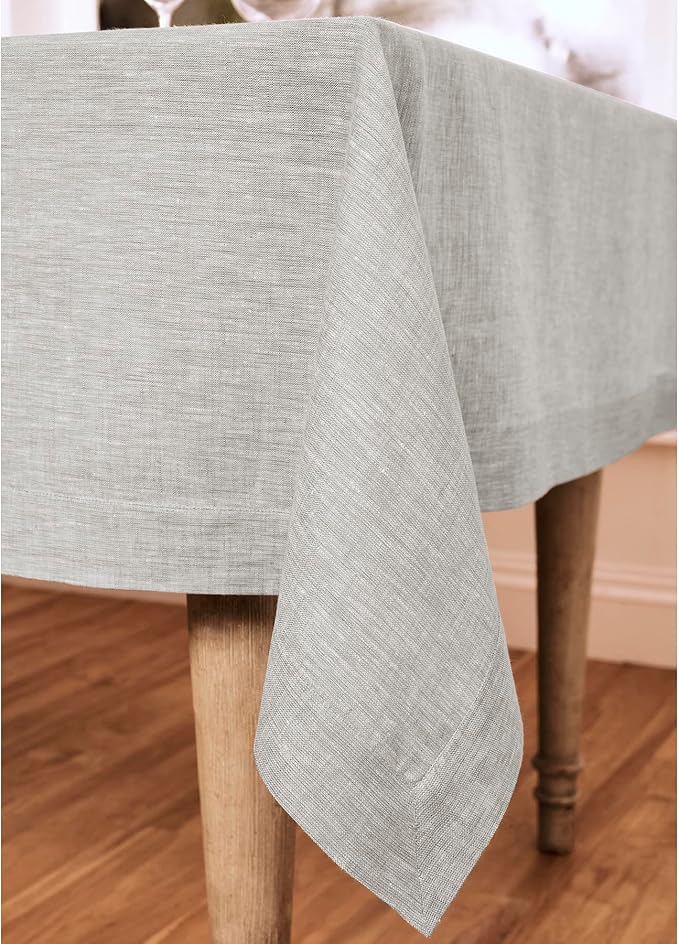 Solino Home Linen Tablecloth 60 x 120 Inch - 100% Pure Linen Oyster Grey Table Cloth for Rectangular Tables - Athena, Machine Washable Cloth Tablecloth for Spring, Easter