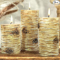 Birch Bark Texture Pillar Candles Set - Real Wax 3 Sizes (4", 5", 6" Tall) Rustic Decor Fireplace Candles, Unscented Woodland Style Pillar Candle for Modern Farmhouse, Dining Table, Holiday Decor