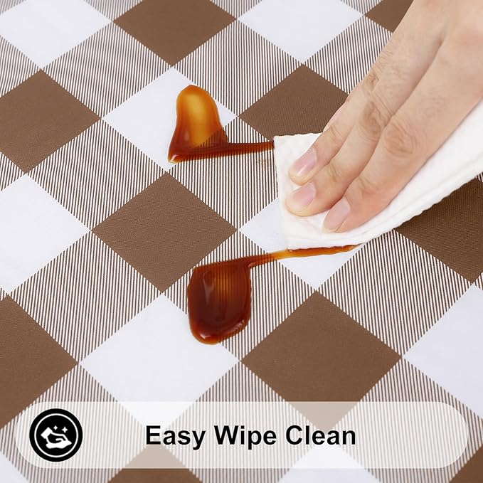 Smiry Rectangle Picnic Table Cloth, Elastic Waterproof Fitted Vinyl Tablecloths, Flannel Backed Buffalo Plaid Table Covers for Dining, Camping, Outdoor (White and Brown, 24" x 48")
