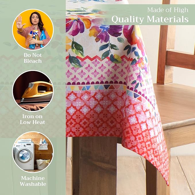 Maison d' Hermine Table Cloth Rectangle Table 100% Cotton 70 x 90 Inches Tablecloth Reusable Decorative for Dining Room Farmhouse Home Valentines Day Decorations Spring Summer - Rose Garden