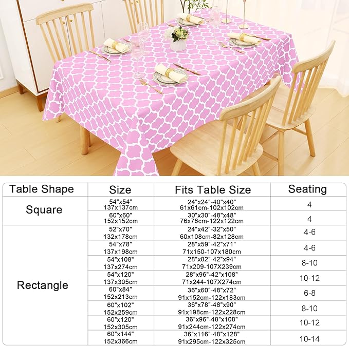 Smiry Rectangle Table Cloth, Waterproof Vinyl Tablecloth with Flannel Backing for Rectangle Tables, Wipeable Spillproof Plastic Tablecloths for Dining, Camping, Indoor and Outdoor, (60"x102", Pink)