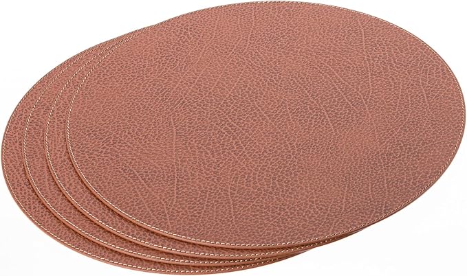 Nikalaz Round Placemats Set (Pack of 4) Recycled Leather Table Mats 15 inches, Kitchen Dining Table Decor by Nikalaz (Dirty Brown)