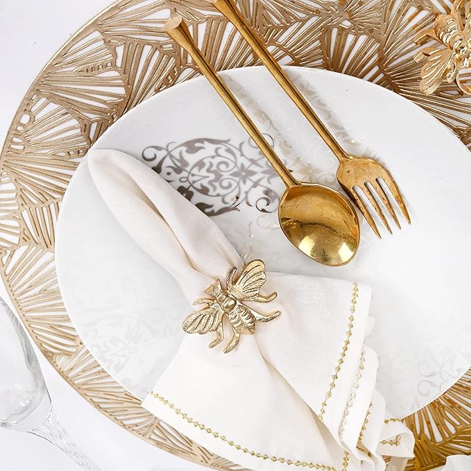 ALPHA Living HOME Decorative Bee Napkin Rings - 12 Pcs Elegant Metal Napkin Ring Modern Cloth Napkin Holders for Table Kitchen Dinner Decor Party Wedding Everyday Use (Gold)