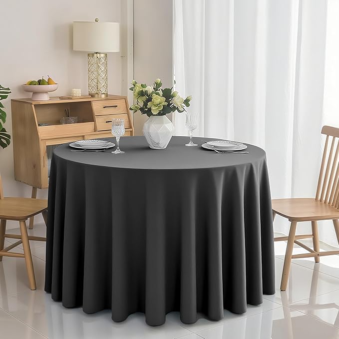 6-Pack Round 90-inch Grey Table Cloths, Solid Stain and Wrinkle Resistant Circular Tablecloth, Premium Plain Weave Polyester Fabric Table Linen Covers for Hotel, Banquet