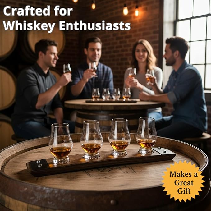 Premium 4 glass Flight/Glencairn Glass flight/Whiskey Tasting (Red Mahogany, With Glasses)