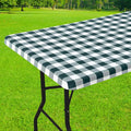 Smiry Rectangle Picnic Table Cloth, Elastic Waterproof Fitted Vinyl Tablecloths, Flannel Backed Buffalo Plaid Table Covers for Dining, Camping, Outdoor (Hunter Green and White, 30" x 96")