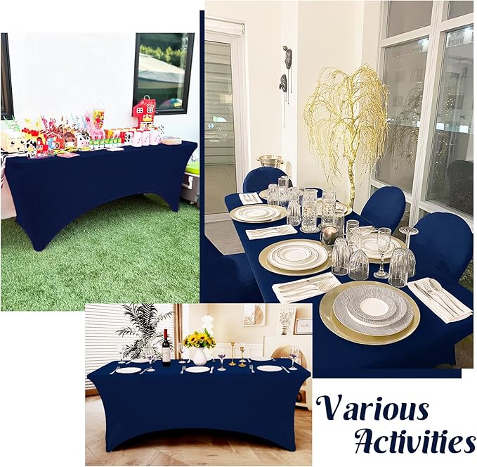 HAISIWLKJ 3 Pack Table Cloth 6ft Navy Blue Tablecloths for Rectangle Folding Table Spandex Fitted Stretch Cover Wrinkle Resistant Washable Protector for Party, Wedding, Banquet, Festival.