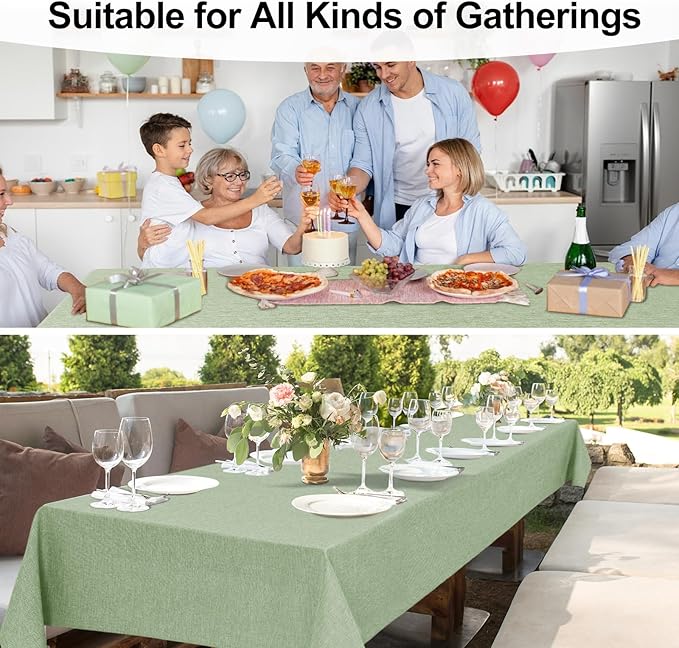 JIUZHEN Rectangle Table Cloth Faux Linen Farmhouse Tablecloth Wrinkle and Stain Resistant Decorative Fabric Table Cover for Kitchen, Dining Room, Parties and Camping, Sage Green, 52 x 70 Inch