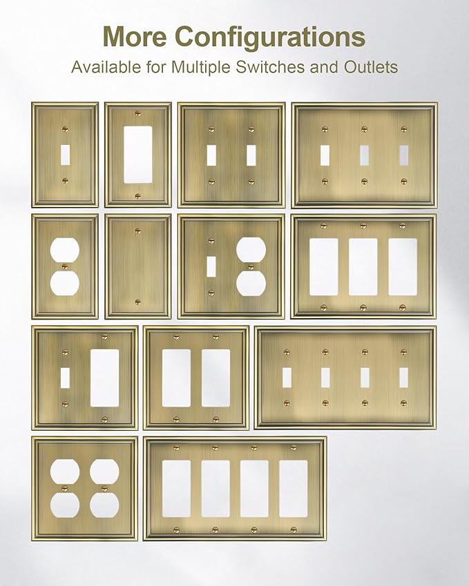 2-Pack Quad Decorator Cover Plate, Zinc Alloy Decorative Antique Brass Switch Plates and Outlet Covers, 4 Gang Wall Plate for Electrical Outlets, Receptacle, GFCI Outlet, Dimmer Switch