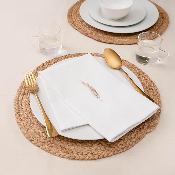 Blue Needles Solid Cloth Napkins Set of 6 White 100% Cotton Dinner Napkins 18x18 inches - Soft, Reusable, Absorbent & Washable Linen, Ideal for Christmas Events, Parties & Everyday Use