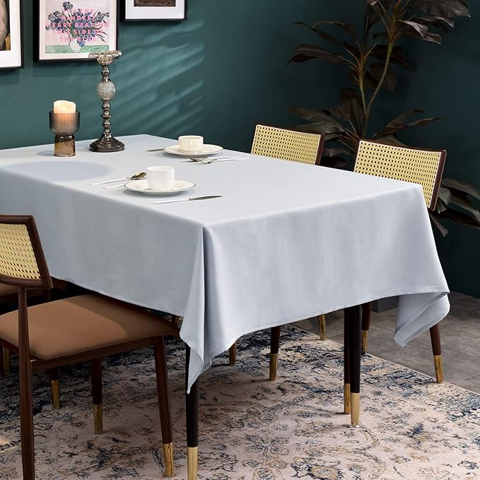 BALCONY & FALCON Extra-Large Table Cloth for 8 Foot Rectangle Tables – Waterproof & Crease-Proof Farmhouse Tablecloth for Banquet, Wedding, Baby Shower, Graduation Holiday Party (Silver, 91" x 156")