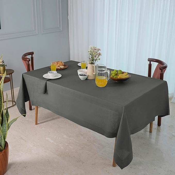 D'Moksha Homes Charcoal Grey Linen Tablecloth 60 x 84 Inch - 100% Pure Linen Table Cloth for Rectangle Tables - Machine Washable Cloth Tablecloth for Spring, Easter