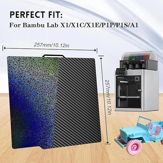 Flexible Rainbow Starry PEY+Carbon Fiber PET Spring Steel Plate for Bambu Lab X1 X1C X1E P1P P1S P2S A1, Double Sided Textured PEY PET Build Plate 257x257mm for Bambu 3D Printers