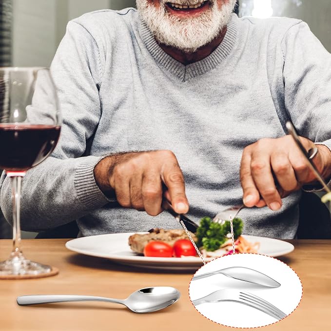 Bonuci 6 Pcs Weighted Utensils for Hand Tremors and Parkinsons Patients Weight Silver Cutlery Set Utensils for Eating Spoons for Adaptive Eating Flatware(Silver)