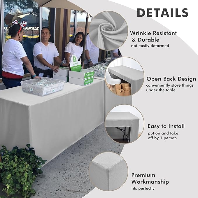Nasitos 2 Pack Silver Fitted Tablecloth for 4 Foot Tables-Open Back Folding Table Cover Washable and Wrinkle Resistant Table Cloth for Parties, Wedding, Banquet, Jewelry Shows, Craft Fair, Cocktails