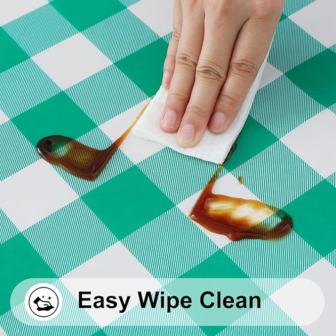 Smiry Rectangle Picnic Table Cloth, Elastic Waterproof Fitted Vinyl Tablecloths, Flannel Backed Buffalo Plaid Table Covers for Dining, Camping, Outdoor (White and Green, 24" x 48")
